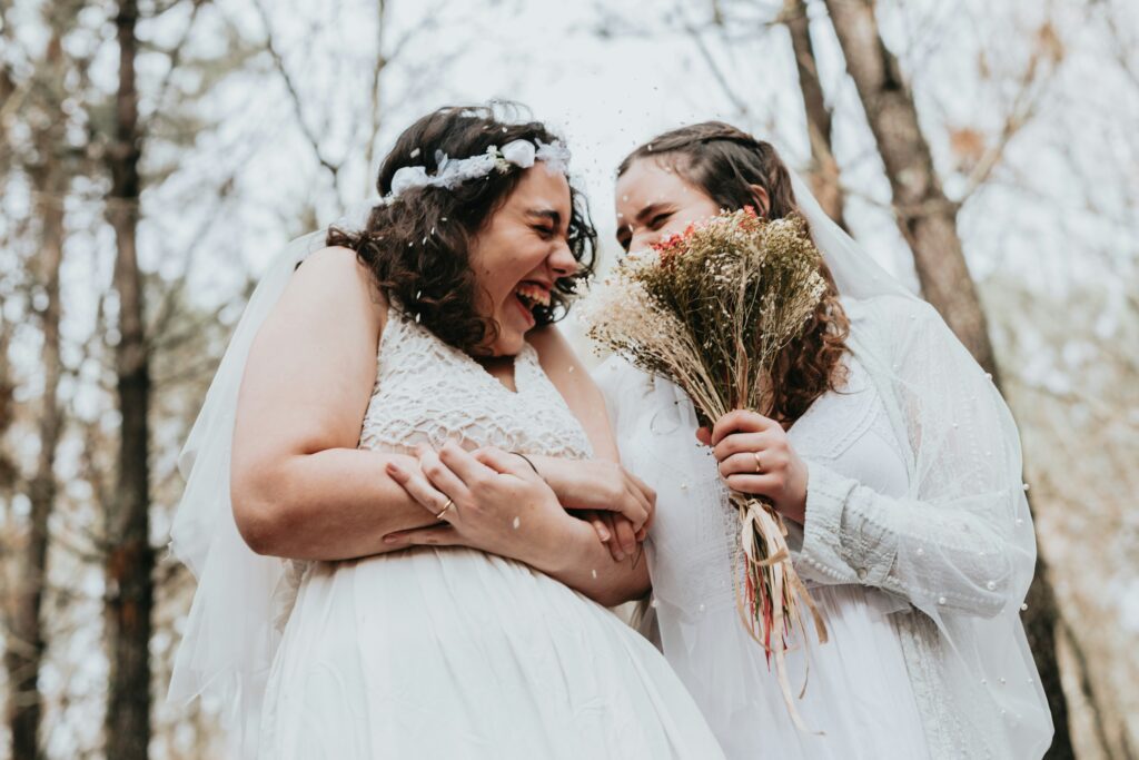 a couple celebrates after exchanging vows