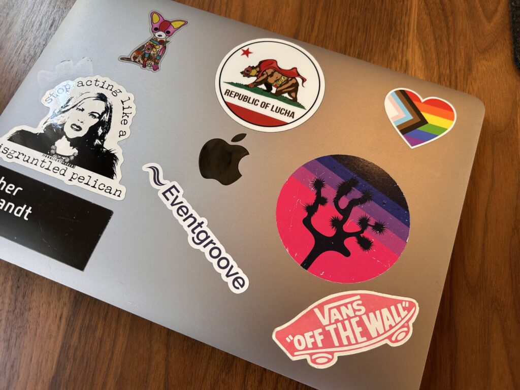 a Mac laptop covers in custom stickers